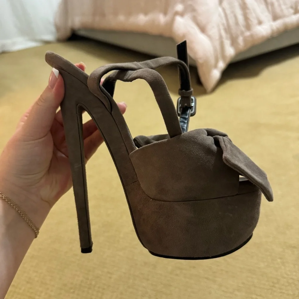 Giuseppe Zanotti Designs Suede Peep Toe Platform Heels - Picture 3 of 4